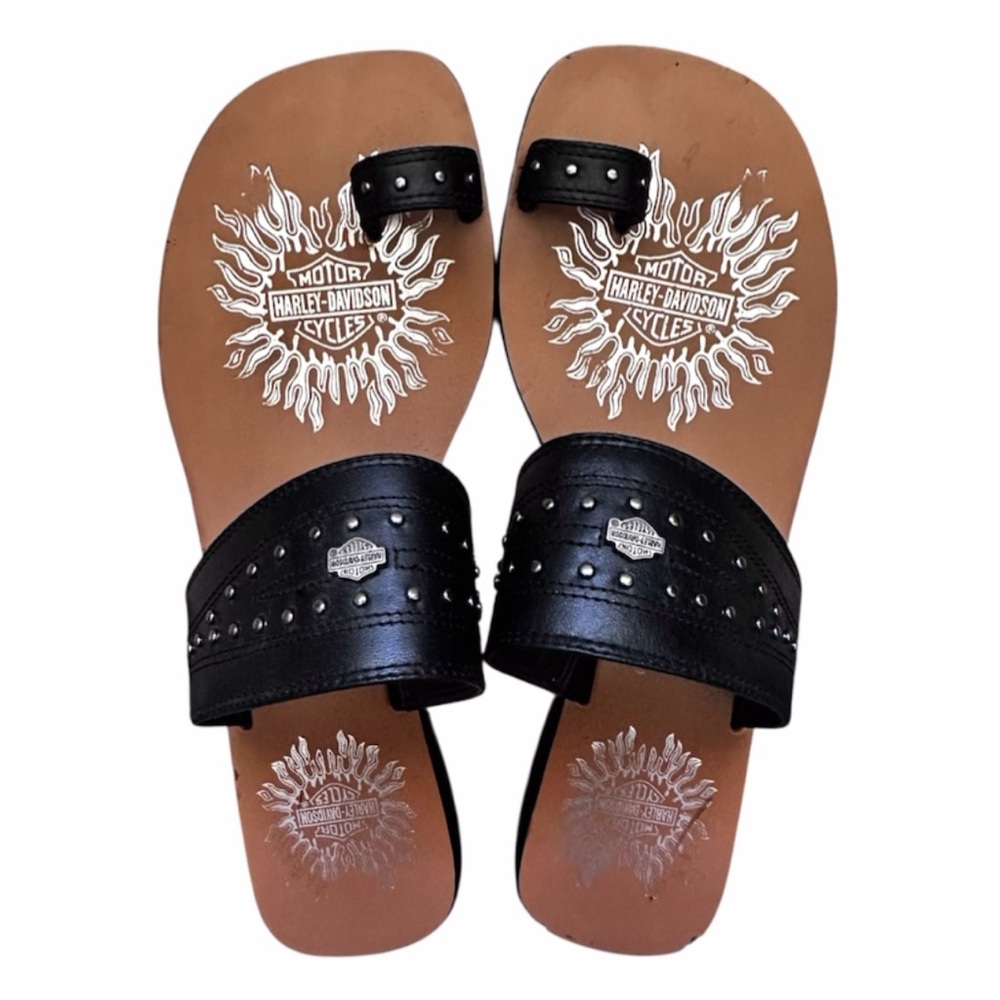 Harley Davidson women’s black leather slip on studded sandals y2k biker size 6
